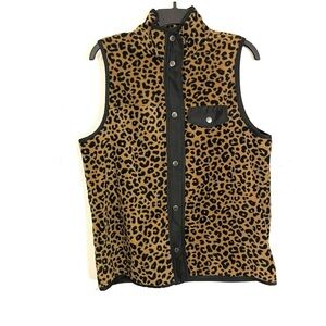 C&C California Size L Leopard Print Leopard Fleece Vest Snap Front Pockets